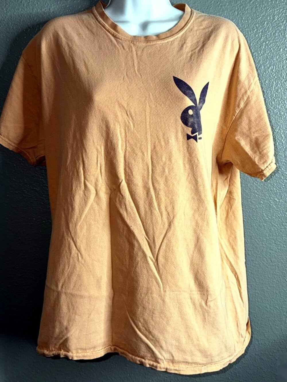 Playboy bunny logo tee peach big back graphic size L